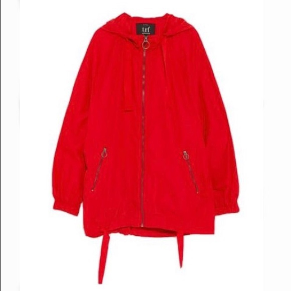 Zara TRF red hooded rain windbreaker jacket